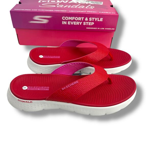NEW Skechers Go Walk Flex Sandal Size 9 Eve 141457 Red Toe Post Flip Flops - Picture 9 of 13
